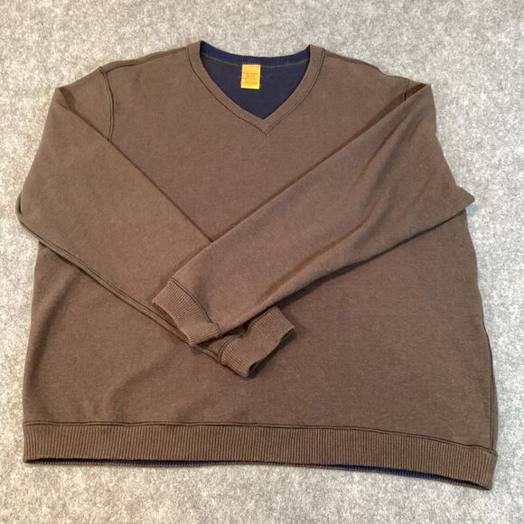 Tailor Vintage Sweater Mens XXL  Brown Blue Pullover Reversible V-Neck Cotton - Picture 4 of 9